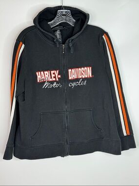 Harley Davidson Black Full Zip Hooded Sweatshirt Size 1W